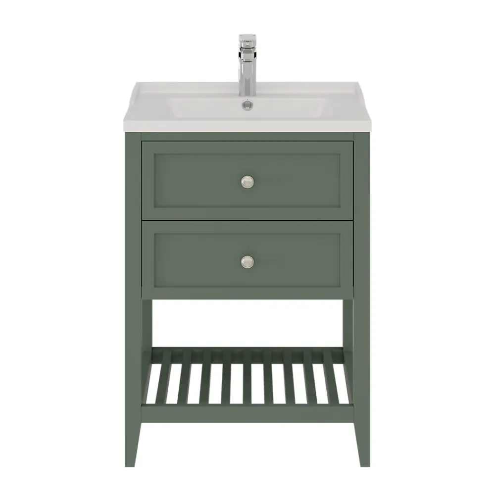 Meuble Vasque|GoodHome Meuble sous vasque à poser l.60 cm vert + plan vasque Lana, Perma