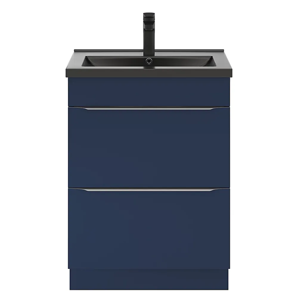 GoodHome Meuble sous vasque à poser bleu nuit mat l.60 x H.82 x P.45 cm, Imandra
