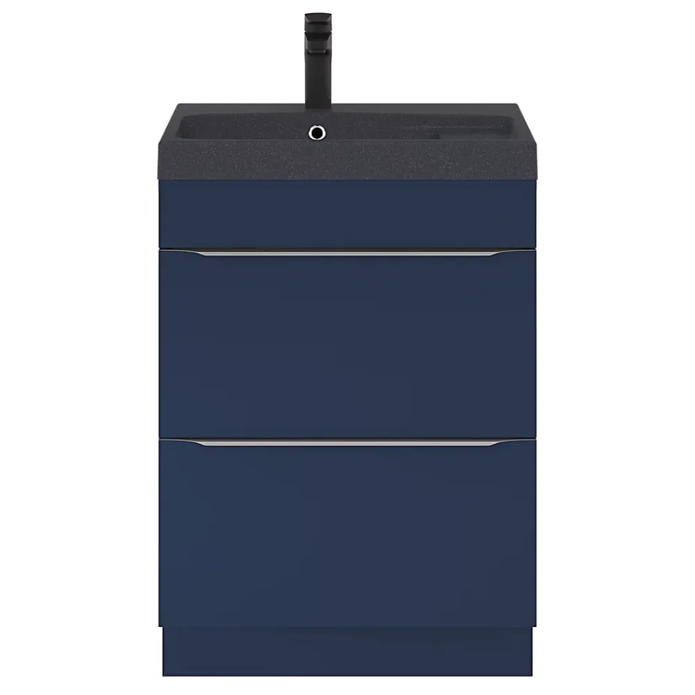 GoodHome Meuble sous vasque à poser bleu nuit mat l.60 x H.82 x P.45 cm, Imandra