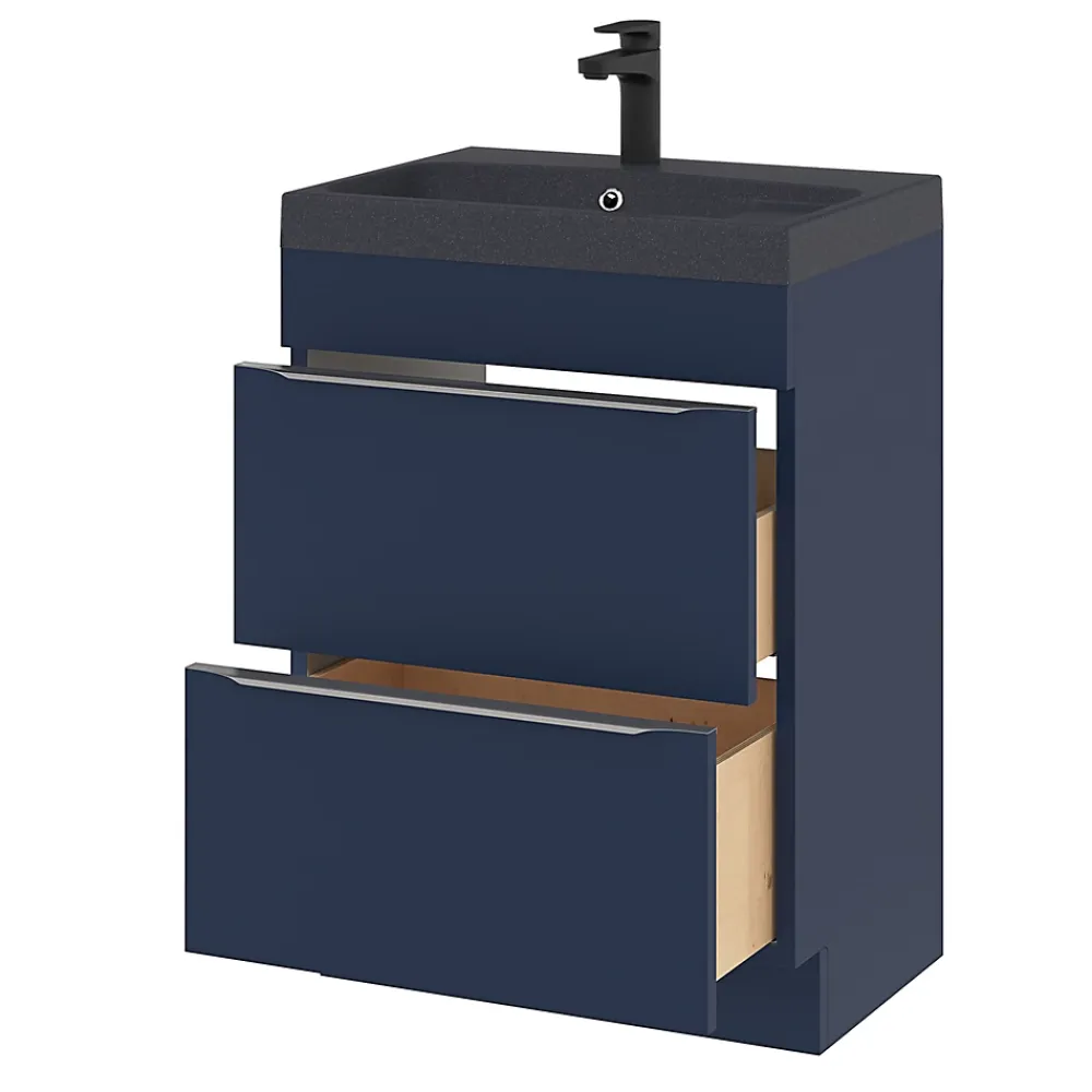 GoodHome Meuble sous vasque à poser bleu nuit mat l.60 x H.82 x P.45 cm, Imandra