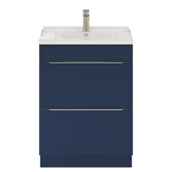 GoodHome Meuble sous vasque à poser bleu nuit mat l.60 x H.82 x P.45 cm, Imandra