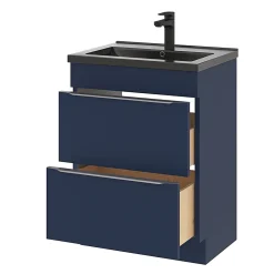 GoodHome Meuble sous vasque à poser bleu nuit mat l.60 x H.82 x P.45 cm, Imandra