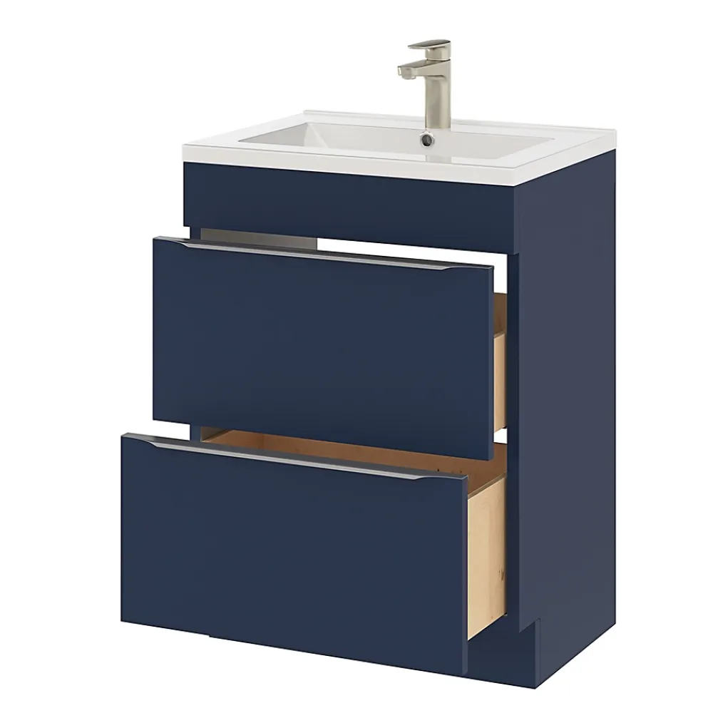 GoodHome Meuble sous vasque à poser bleu nuit mat l.60 x H.82 x P.45 cm, Imandra
