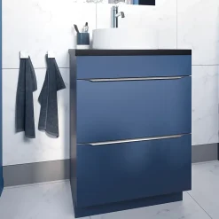 GoodHome Meuble sous vasque à poser bleu nuit mat l.60 x H.82 x P.45 cm, Imandra