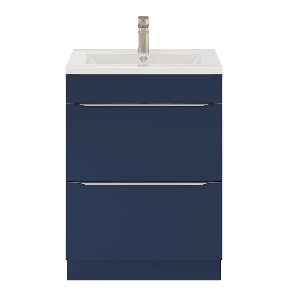 GoodHome Meuble sous vasque à poser bleu nuit mat l.60 x H.82 x P.45 cm, Imandra