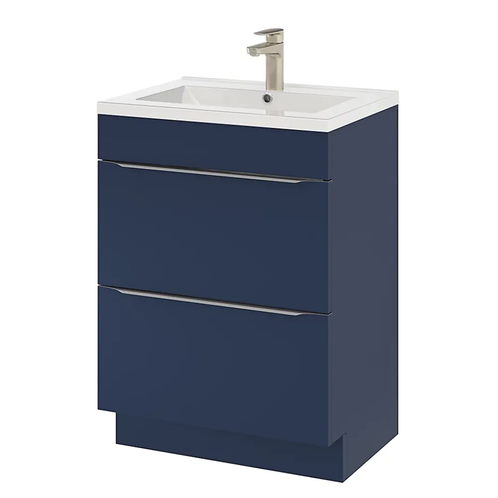 GoodHome Meuble sous vasque à poser bleu nuit mat l.60 x H.82 x P.45 cm, Imandra