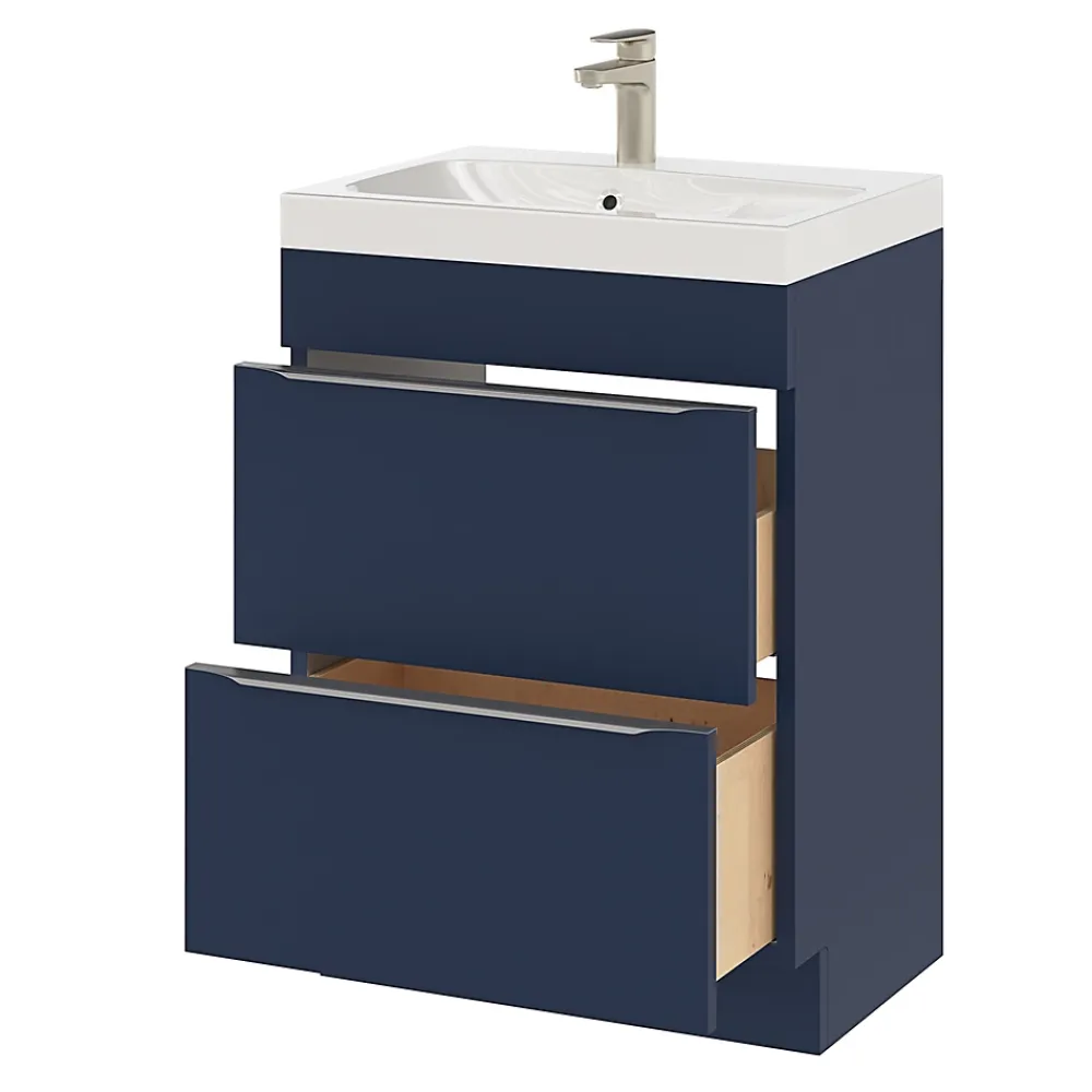 GoodHome Meuble sous vasque à poser bleu nuit mat l.60 x H.82 x P.45 cm, Imandra