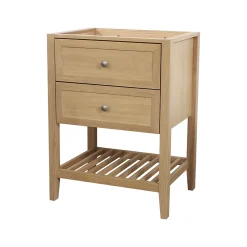 Meuble Buanderie|Meuble Vasque|GoodHome Meuble sous vasque à poser 2 tiroirs 1 niche placage chêne l.60 cm + plan de toilette placage chêne, Perma