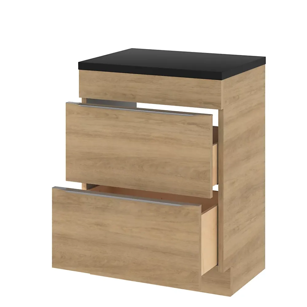 GoodHome Meuble sous vasque à poser effet chêne l.60 x H.82 x P.45 cm, Imandra