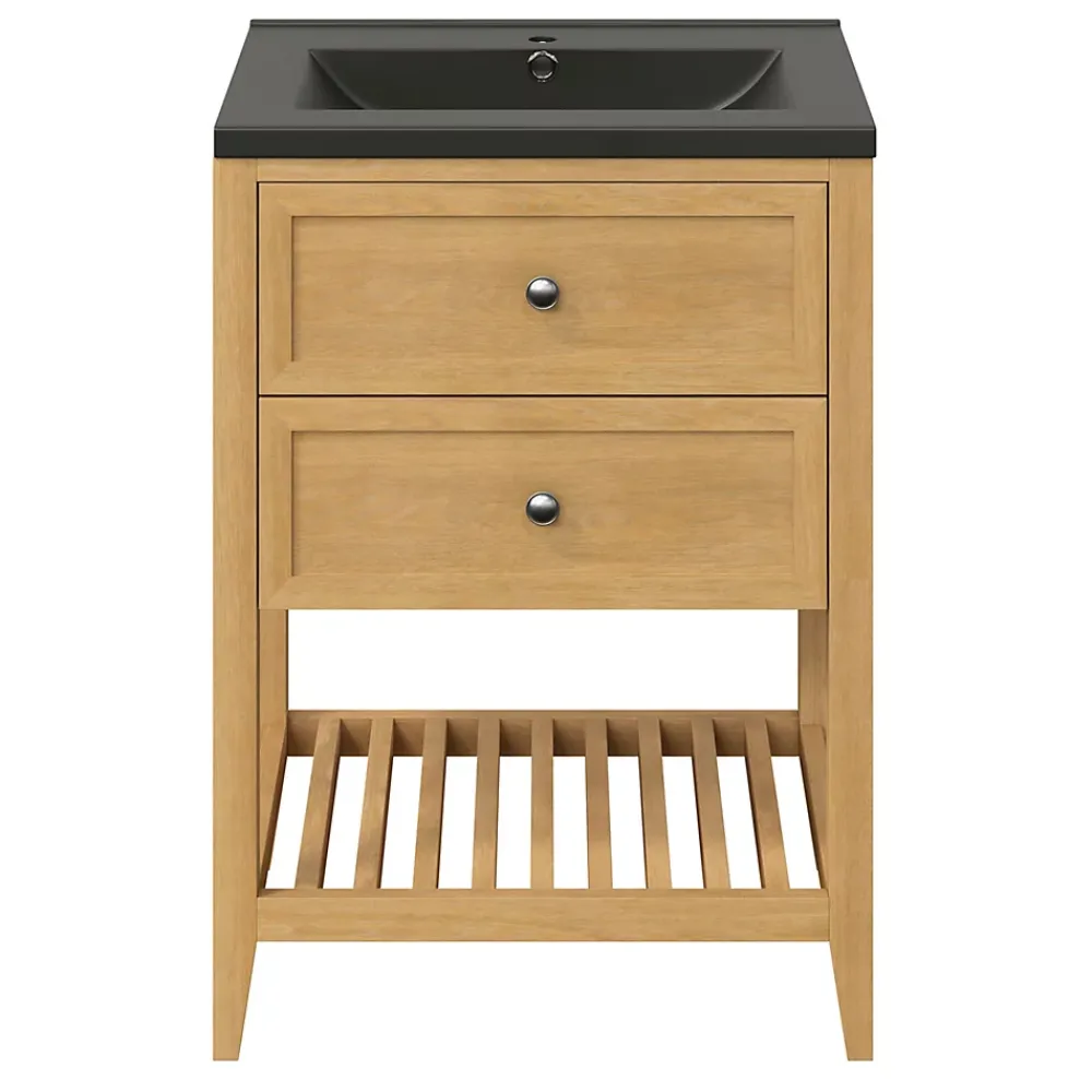Meuble Buanderie|Meuble Sous-Vasque|GoodHome Meuble sous vasque à poser placage chêne l.60 x H.80,6 x P.45 cm, Perma