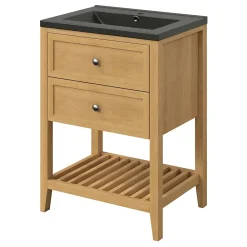 Meuble Buanderie|Meuble Sous-Vasque|GoodHome Meuble sous vasque à poser placage chêne l.60 x H.80,6 x P.45 cm, Perma
