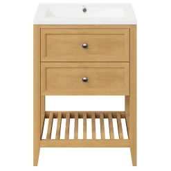 Meuble Buanderie|Meuble Sous-Vasque|GoodHome Meuble sous vasque à poser placage chêne l.60 x H.80,6 x P.45 cm, Perma