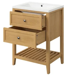 Meuble Buanderie|Meuble Sous-Vasque|GoodHome Meuble sous vasque à poser placage chêne l.60 x H.80,6 x P.45 cm, Perma