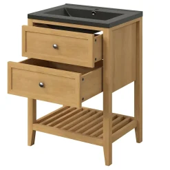Meuble Buanderie|Meuble Sous-Vasque|GoodHome Meuble sous vasque à poser placage chêne l.60 x H.80,6 x P.45 cm, Perma