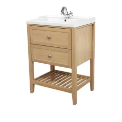 Meuble Buanderie|Meuble Sous-Vasque|GoodHome Meuble sous vasque à poser placage chêne l.60 x H.80,6 x P.45 cm, Perma