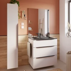 Meuble Buanderie|Meuble Sous-Vasque| Meuble sous vasque à poser blanc mat l.80 x H.88 x P.50 cm, Pamili