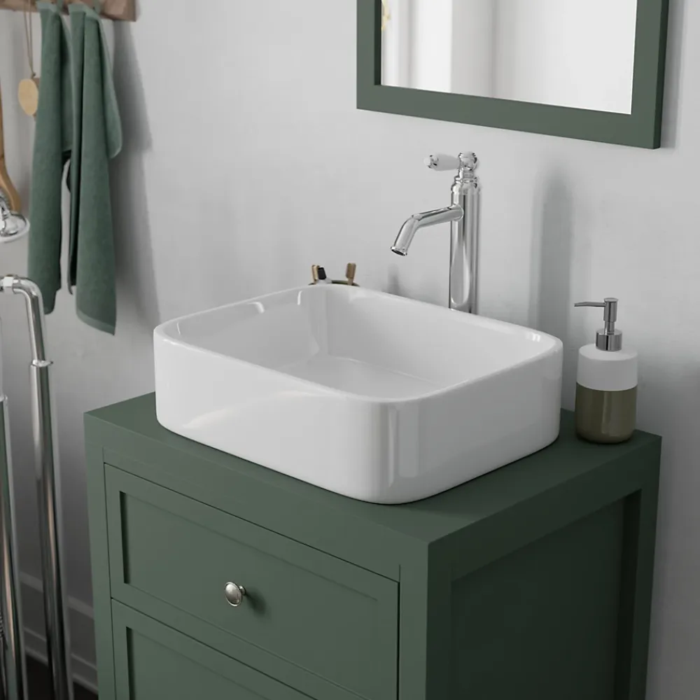 Meuble Buanderie|GoodHome Meuble sous vasque à poser l.60 cm vert + plan de toilette, Perma