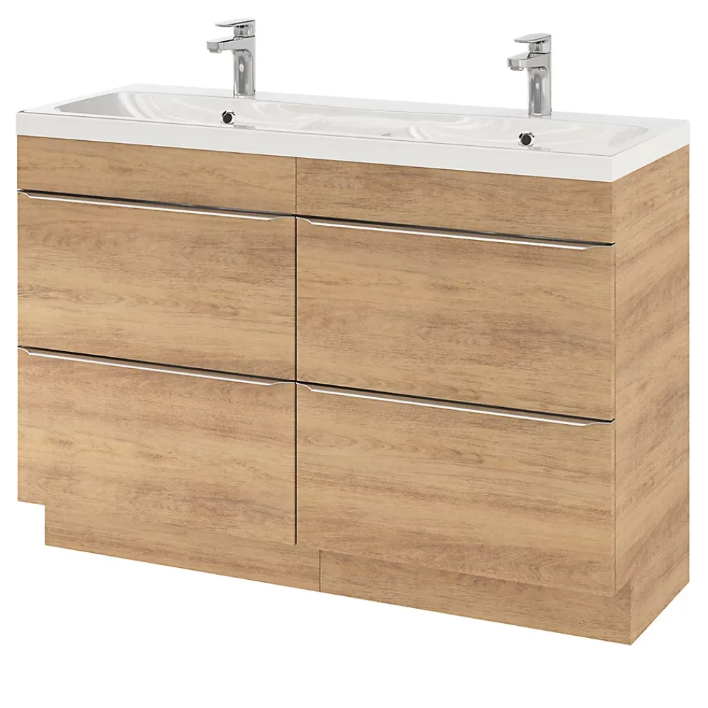 GoodHome Meuble sous vasque à poser effet chêne l.120 x H.82 x P.45 cm, Imandra