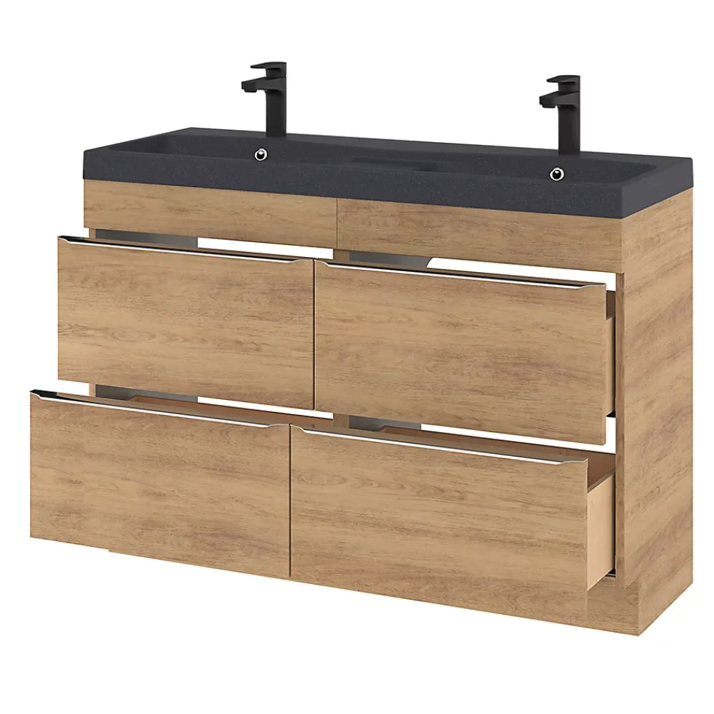 GoodHome Meuble sous vasque à poser effet chêne l.120 x H.82 x P.45 cm, Imandra