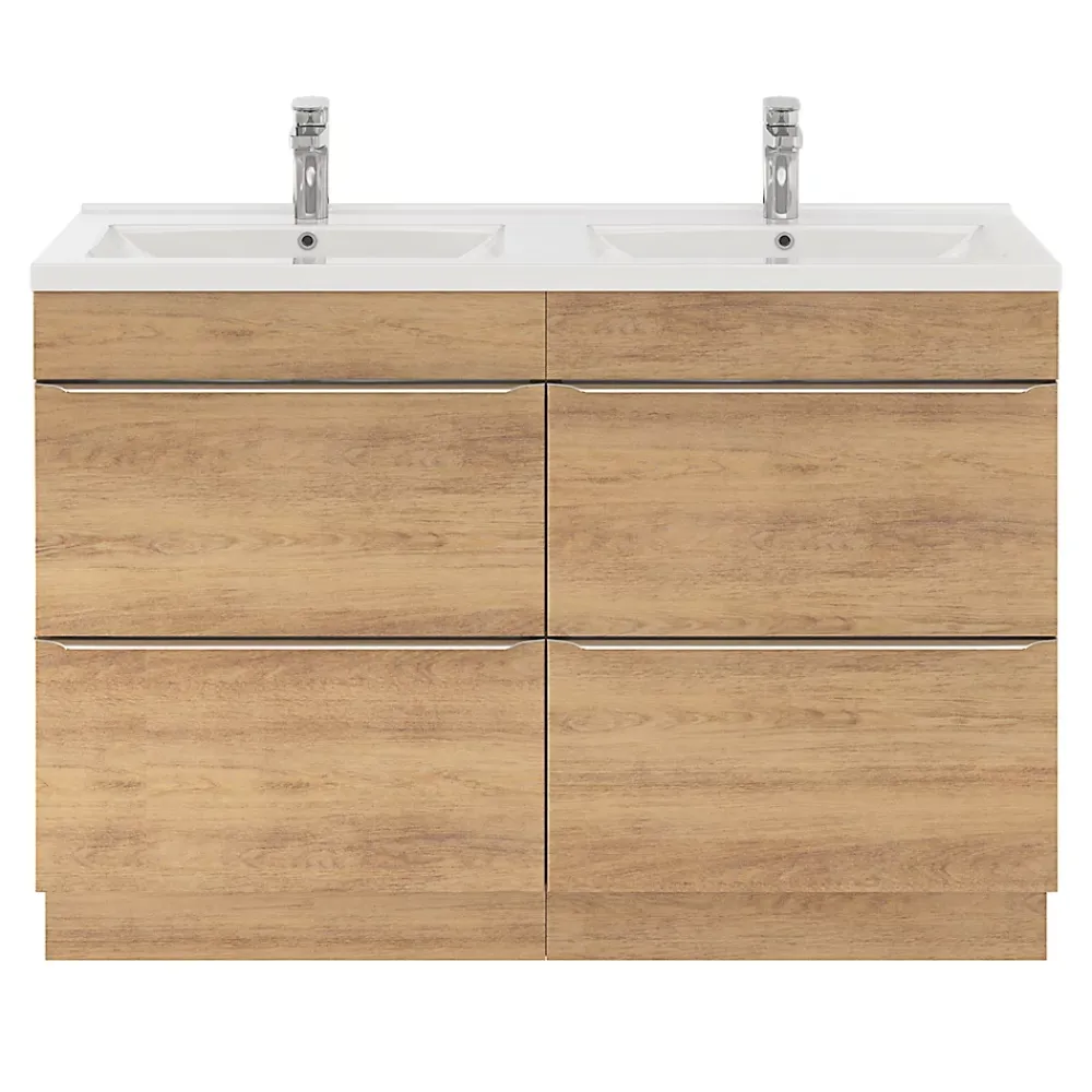 GoodHome Meuble sous vasque à poser effet chêne l.120 x H.82 x P.45 cm, Imandra