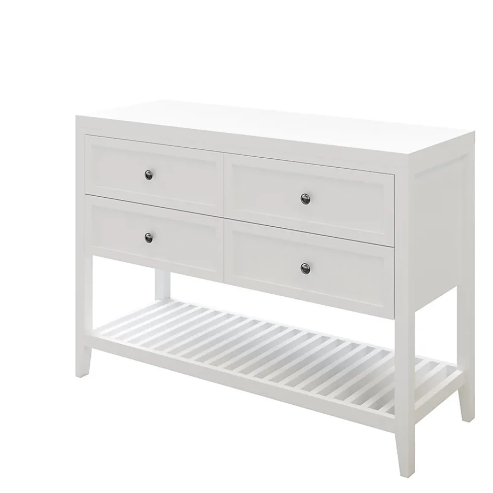 GoodHome Meuble sous vasque à poser 4 tiroirs 1 niche blanc mat l.120 cm + plan de toilette, Perma