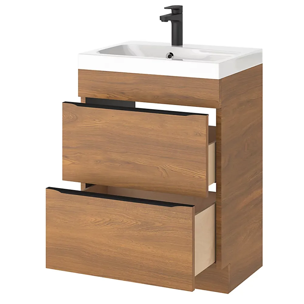 Meuble Buanderie|Meuble De Salle De Bains Faible Profondeur|GoodHome Meuble sous vasque à poser effet noyer l.60 x H.82 x P.45 cm, Imandra