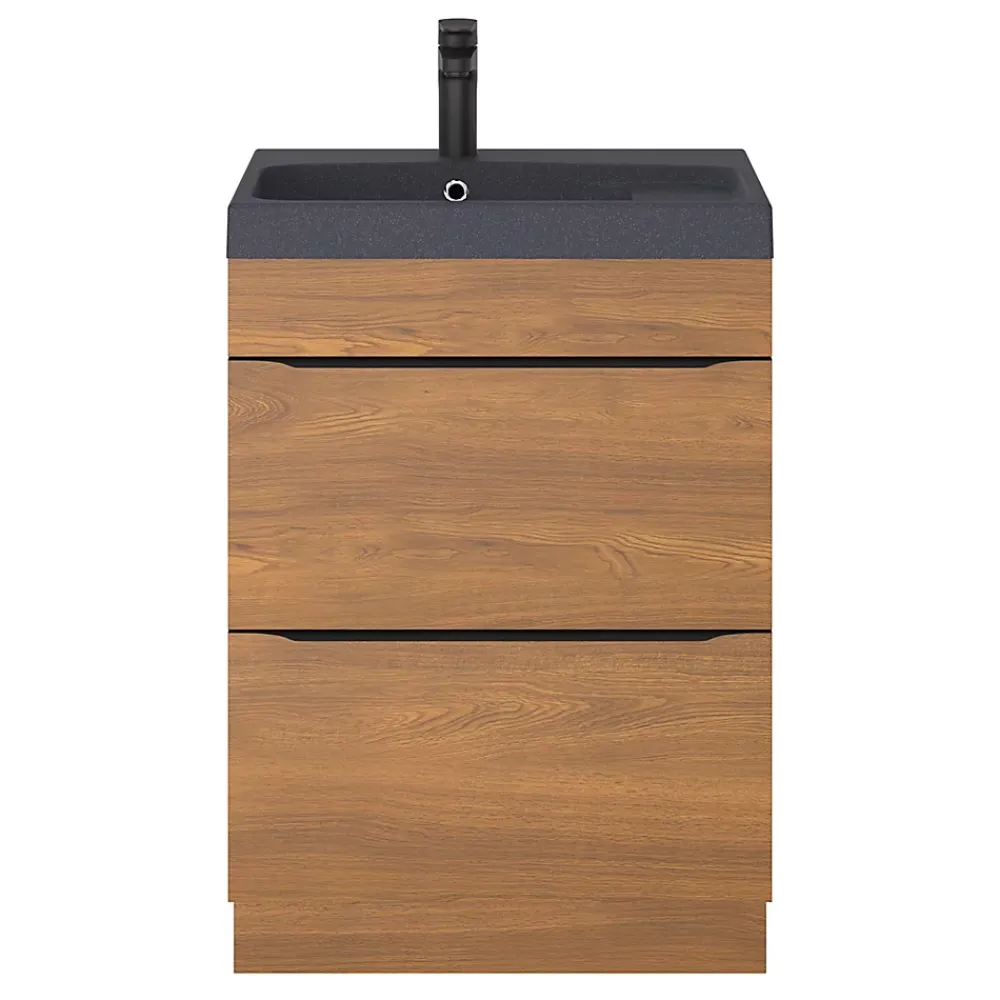 Meuble Buanderie|Meuble De Salle De Bains Faible Profondeur|GoodHome Meuble sous vasque à poser effet noyer l.60 x H.82 x P.45 cm, Imandra