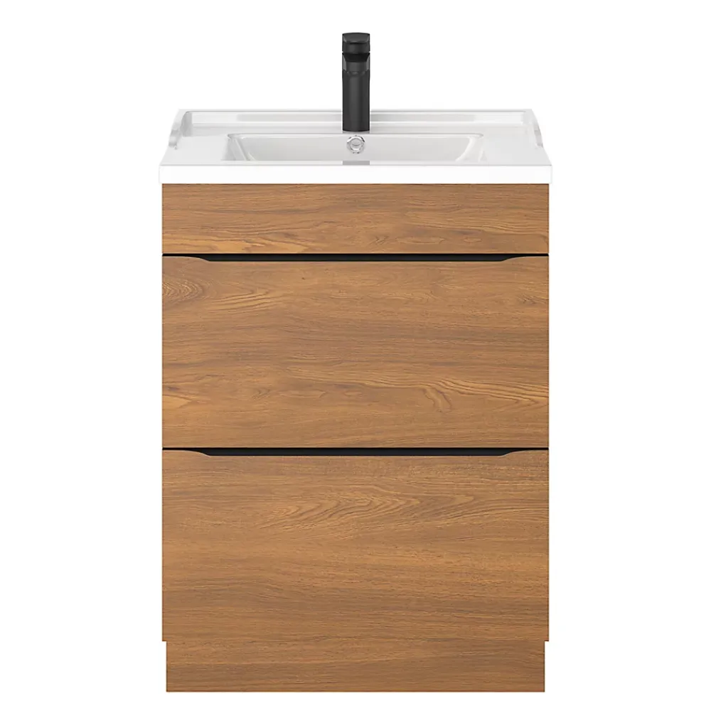 Meuble Buanderie|Meuble De Salle De Bains Faible Profondeur|GoodHome Meuble sous vasque à poser effet noyer l.60 x H.82 x P.45 cm, Imandra