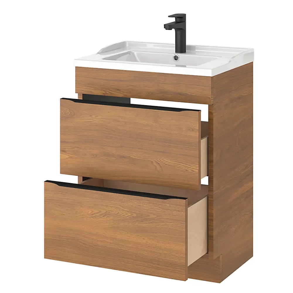 Meuble Buanderie|Meuble De Salle De Bains Faible Profondeur|GoodHome Meuble sous vasque à poser effet noyer l.60 x H.82 x P.45 cm, Imandra