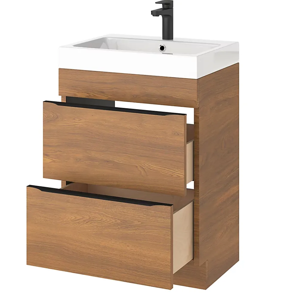 Meuble Buanderie|Meuble De Salle De Bains Faible Profondeur|GoodHome Meuble sous vasque à poser effet noyer l.60 x H.82 x P.45 cm, Imandra