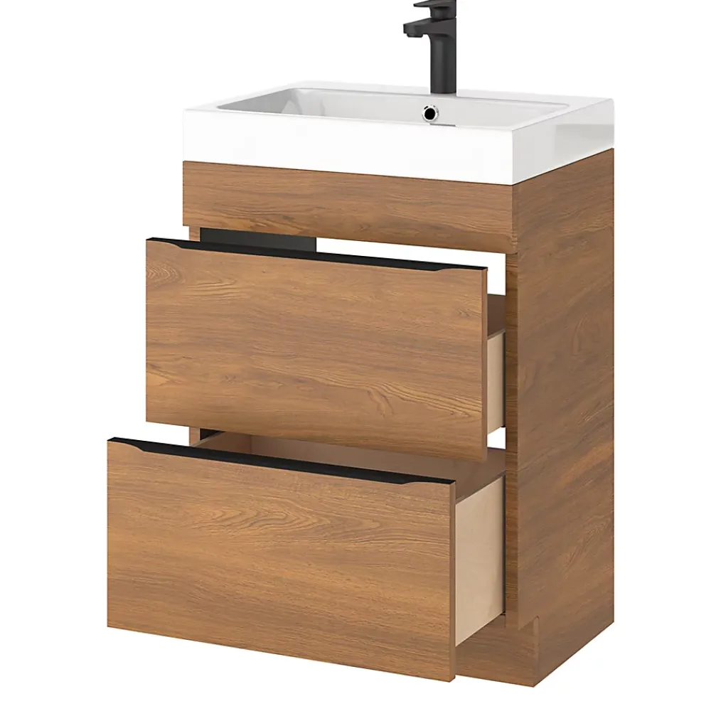 Meuble Buanderie|Meuble De Salle De Bains Faible Profondeur|GoodHome Meuble sous vasque à poser effet noyer l.60 x H.82 x P.45 cm, Imandra