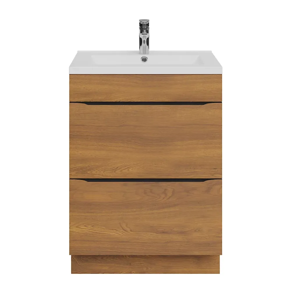 Meuble Buanderie|Meuble De Salle De Bains Faible Profondeur|GoodHome Meuble sous vasque à poser effet noyer l.60 x H.82 x P.45 cm, Imandra