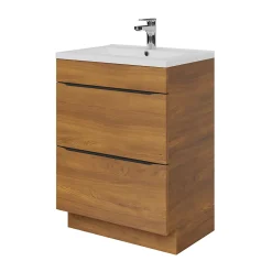 Meuble Buanderie|Meuble De Salle De Bains Faible Profondeur|GoodHome Meuble sous vasque à poser effet noyer l.60 x H.82 x P.45 cm, Imandra