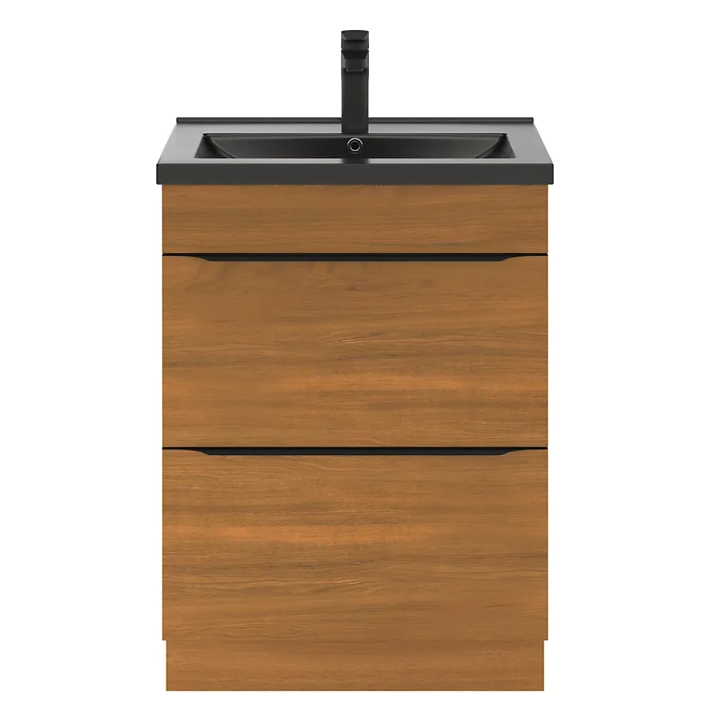 Meuble Buanderie|Meuble De Salle De Bains Faible Profondeur|GoodHome Meuble sous vasque à poser effet noyer l.60 x H.82 x P.45 cm, Imandra