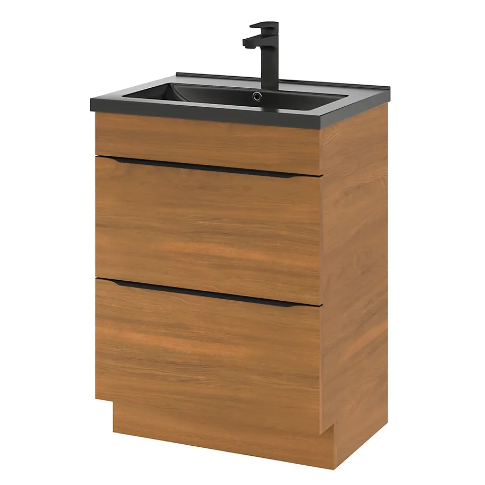 Meuble Buanderie|Meuble De Salle De Bains Faible Profondeur|GoodHome Meuble sous vasque à poser effet noyer l.60 x H.82 x P.45 cm, Imandra