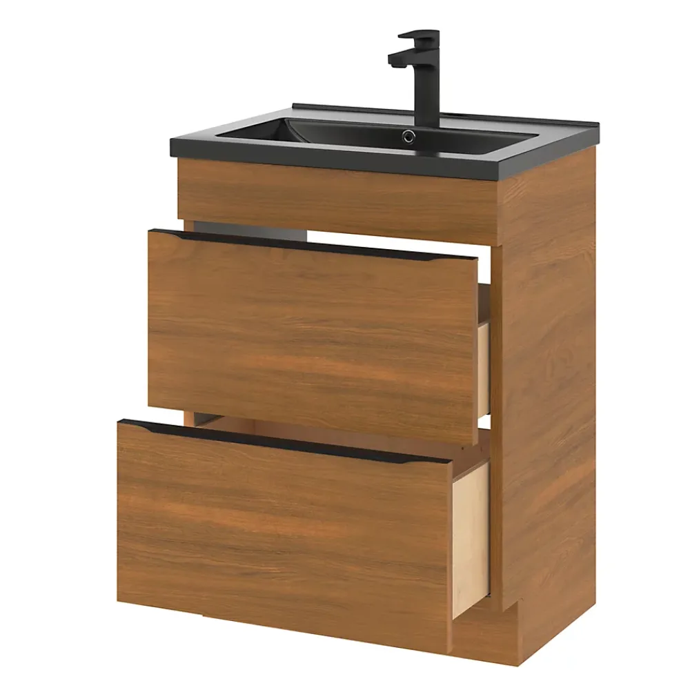 Meuble Buanderie|Meuble De Salle De Bains Faible Profondeur|GoodHome Meuble sous vasque à poser effet noyer l.60 x H.82 x P.45 cm, Imandra