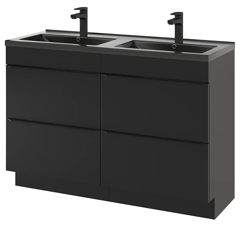 GoodHome Meuble sous vasque à poser noir mat l.120 x H.82 x P.45 cm, Imandra
