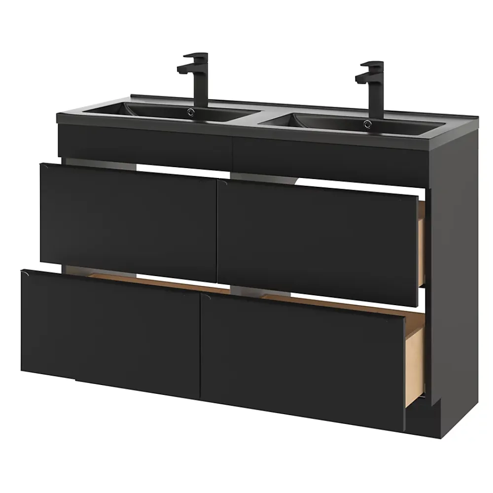 GoodHome Meuble sous vasque à poser noir mat l.120 x H.82 x P.45 cm, Imandra