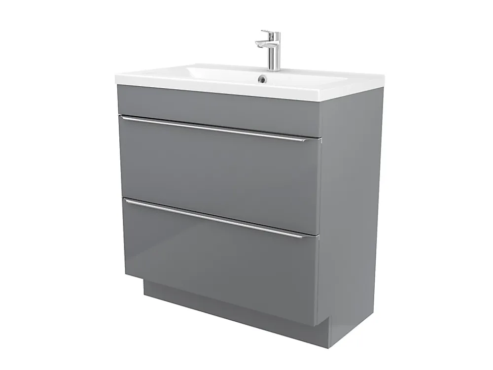 Meuble Buanderie|Meuble Sous-Vasque|GoodHome Meuble sous vasque à poser gris l.80 x H.82 x P.45 cm, Imandra