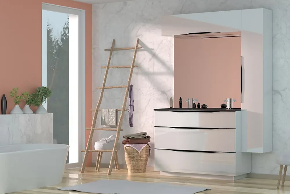 Meuble Buanderie| Meuble sous vasque à poser blanc brillant l.120 x H.88 x P.50 cm, Pamili
