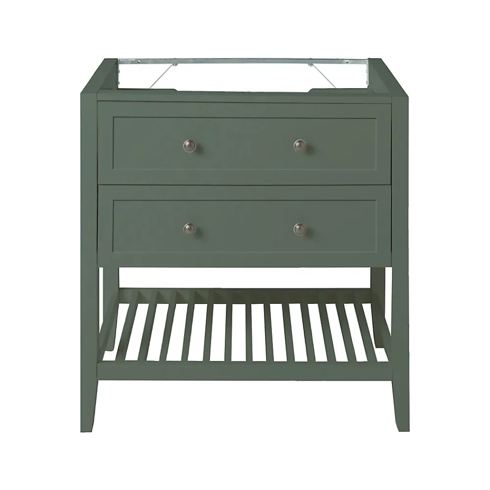 GoodHome Meuble sous vasque à poser 2 tiroirs 1 niche vert mat l.80 x H.80,6 x P.45 cm, Perma