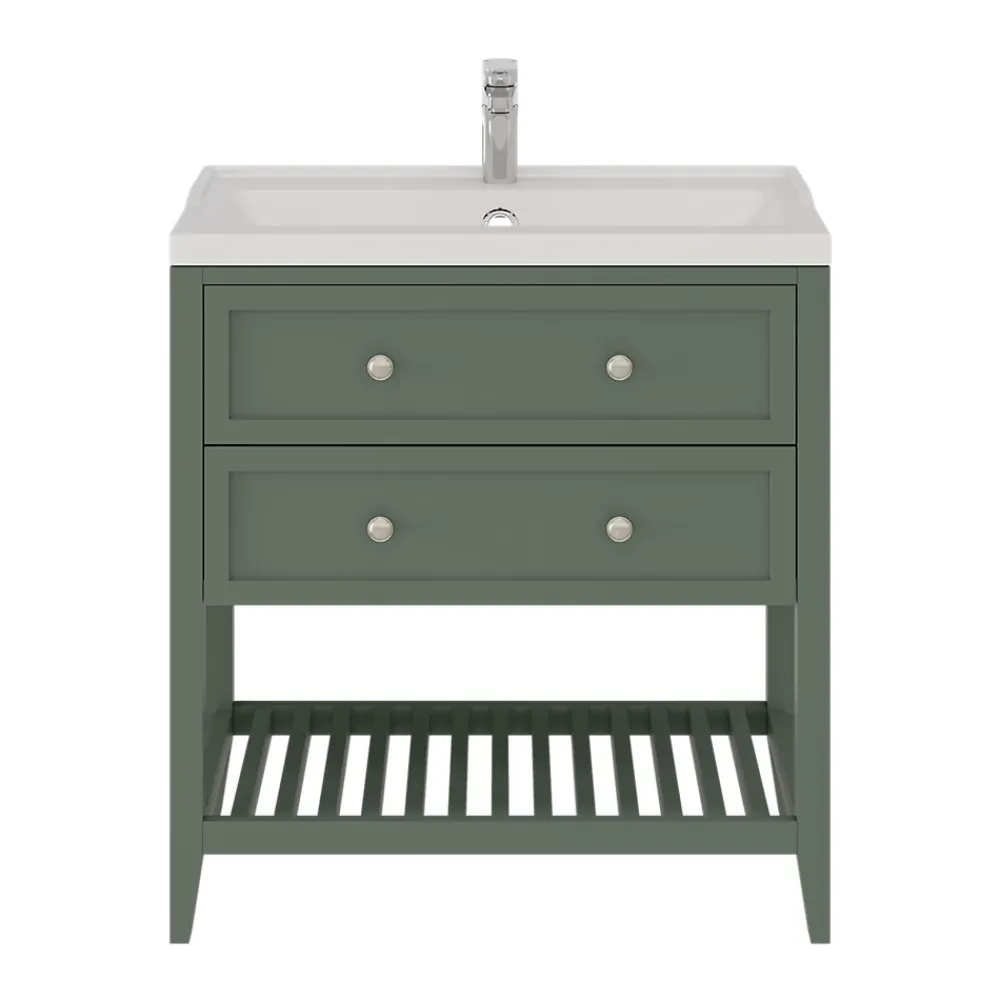 GoodHome Meuble sous vasque à poser 2 tiroirs 1 niche vert mat l.80 x H.80,6 x P.45 cm, Perma