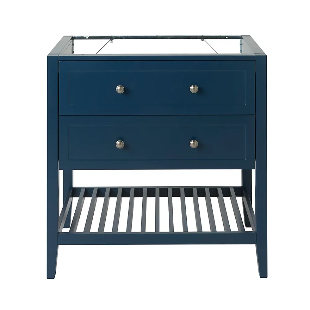 Meuble Buanderie|Meuble Sous-Vasque|GoodHome Meuble sous vasque à poser 2 tiroirs bleu mat L.80 x H.80 x P.45 cm, Perma