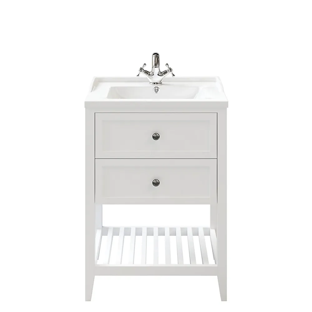 GoodHome Meuble sous vasque à poser 2 tiroirs 1 niche blanc mat l.60 cm, Perma