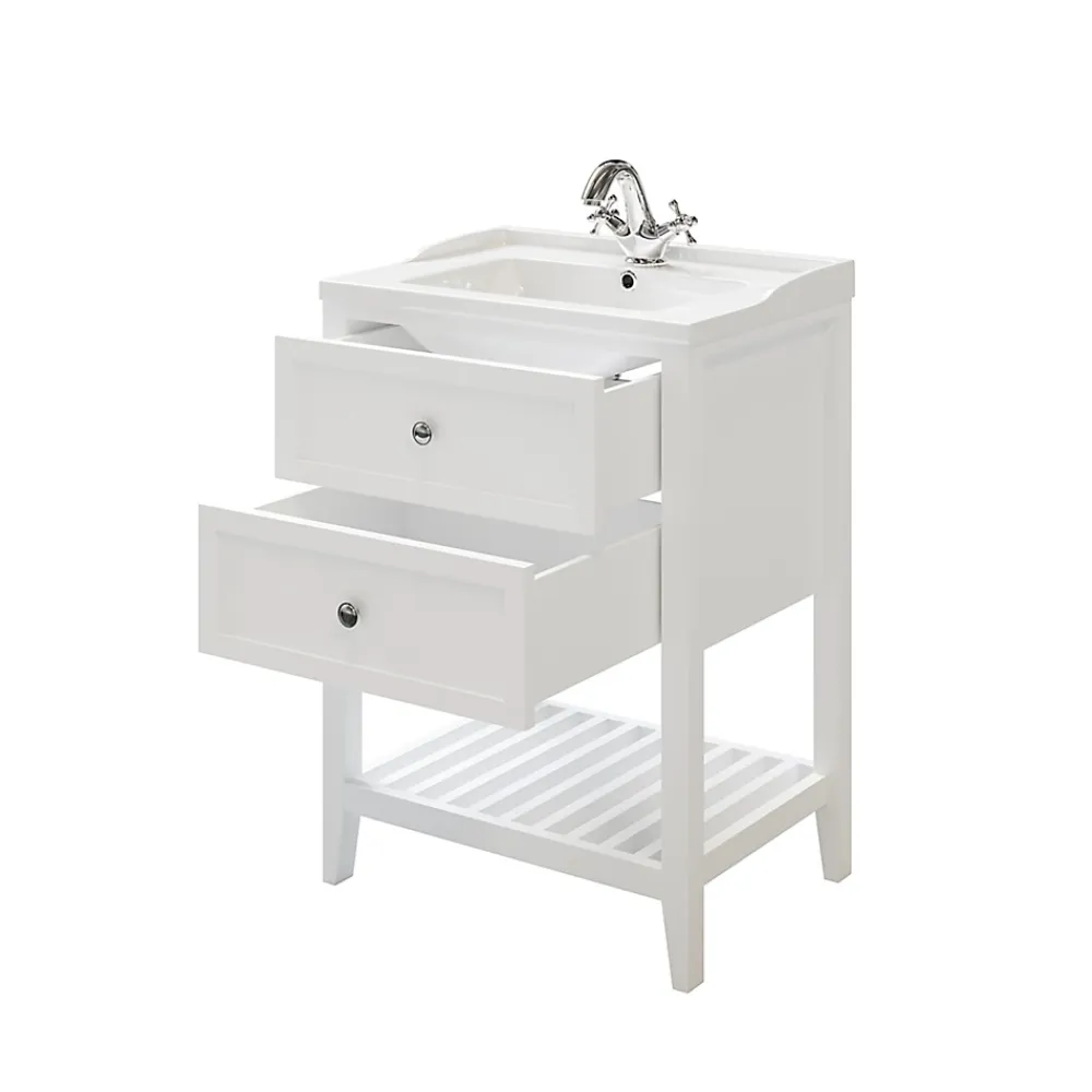 GoodHome Meuble sous vasque à poser 2 tiroirs 1 niche blanc mat l.60 cm, Perma