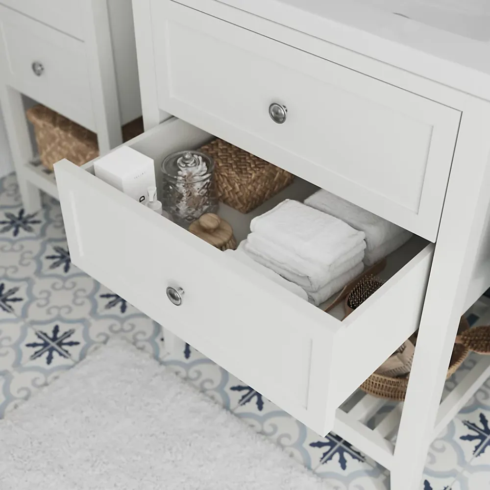 GoodHome Meuble sous vasque à poser 2 tiroirs 1 niche blanc mat l.60 cm, Perma