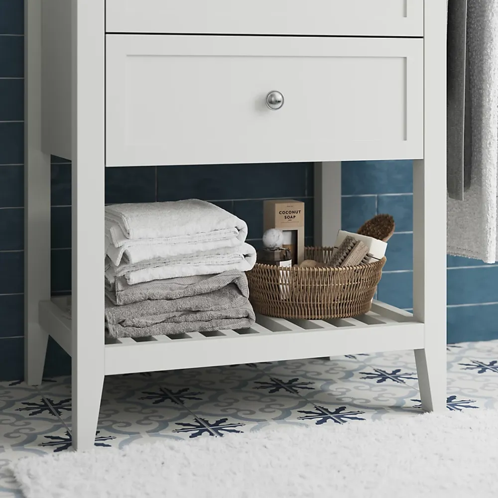 GoodHome Meuble sous vasque à poser 2 tiroirs 1 niche blanc mat l.60 cm, Perma