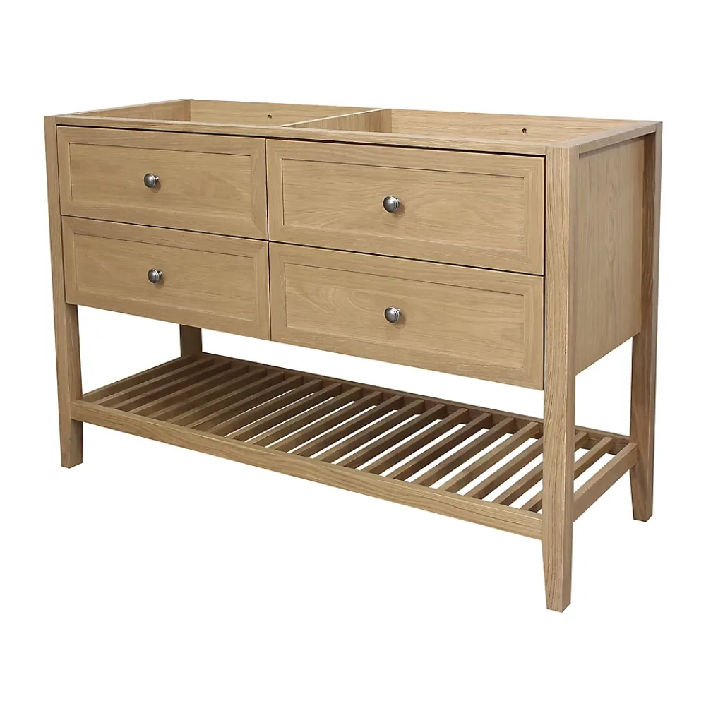 GoodHome Meuble sous vasque à poser 4 tiroirs placage chêne l.120 x H.80,6 x P.45 cm, Perma