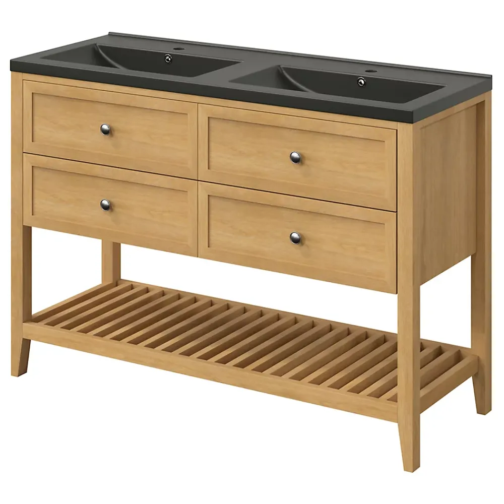 GoodHome Meuble sous vasque à poser 4 tiroirs placage chêne l.120 x H.80,6 x P.45 cm, Perma