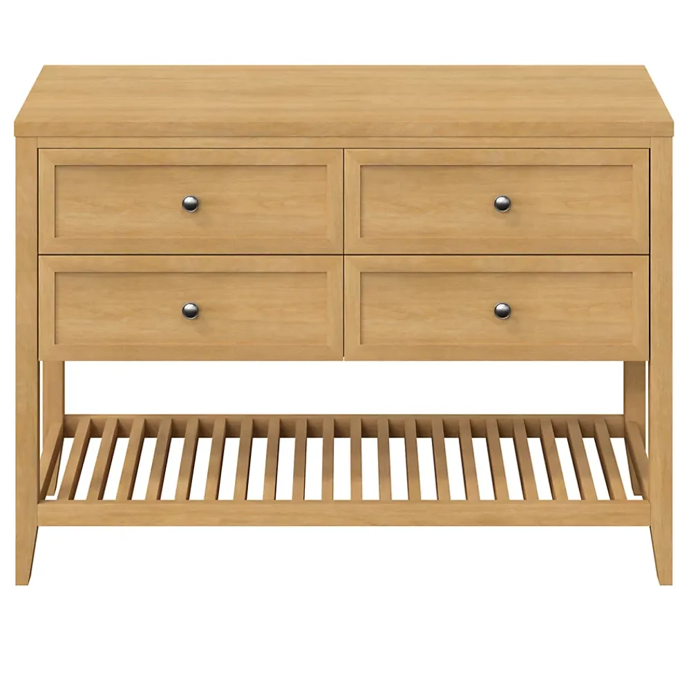 GoodHome Meuble sous vasque à poser 4 tiroirs placage chêne l.120 x H.80,6 x P.45 cm, Perma